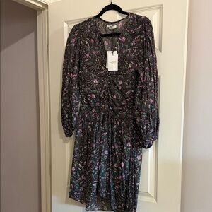 Isabel Marant Black and Pink Floral Long Sleeve Dress